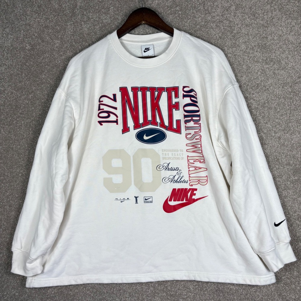Nike Sportswear 1972 Multi Logo Graphic Crewneck Sweatshirt White Mens Large